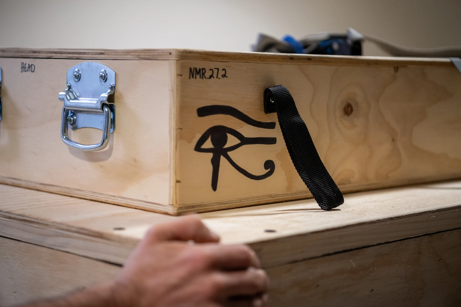 Sealed transport coffin box with Eye of Horus marking