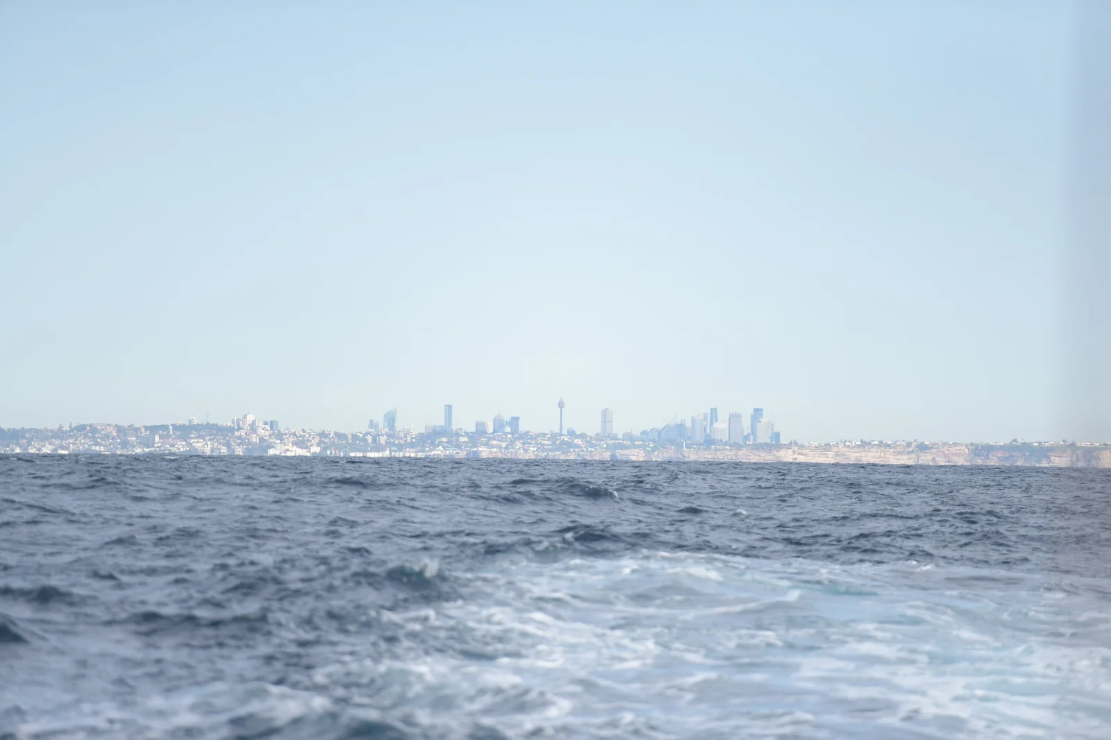 Sydney city skyline from 30km offshore