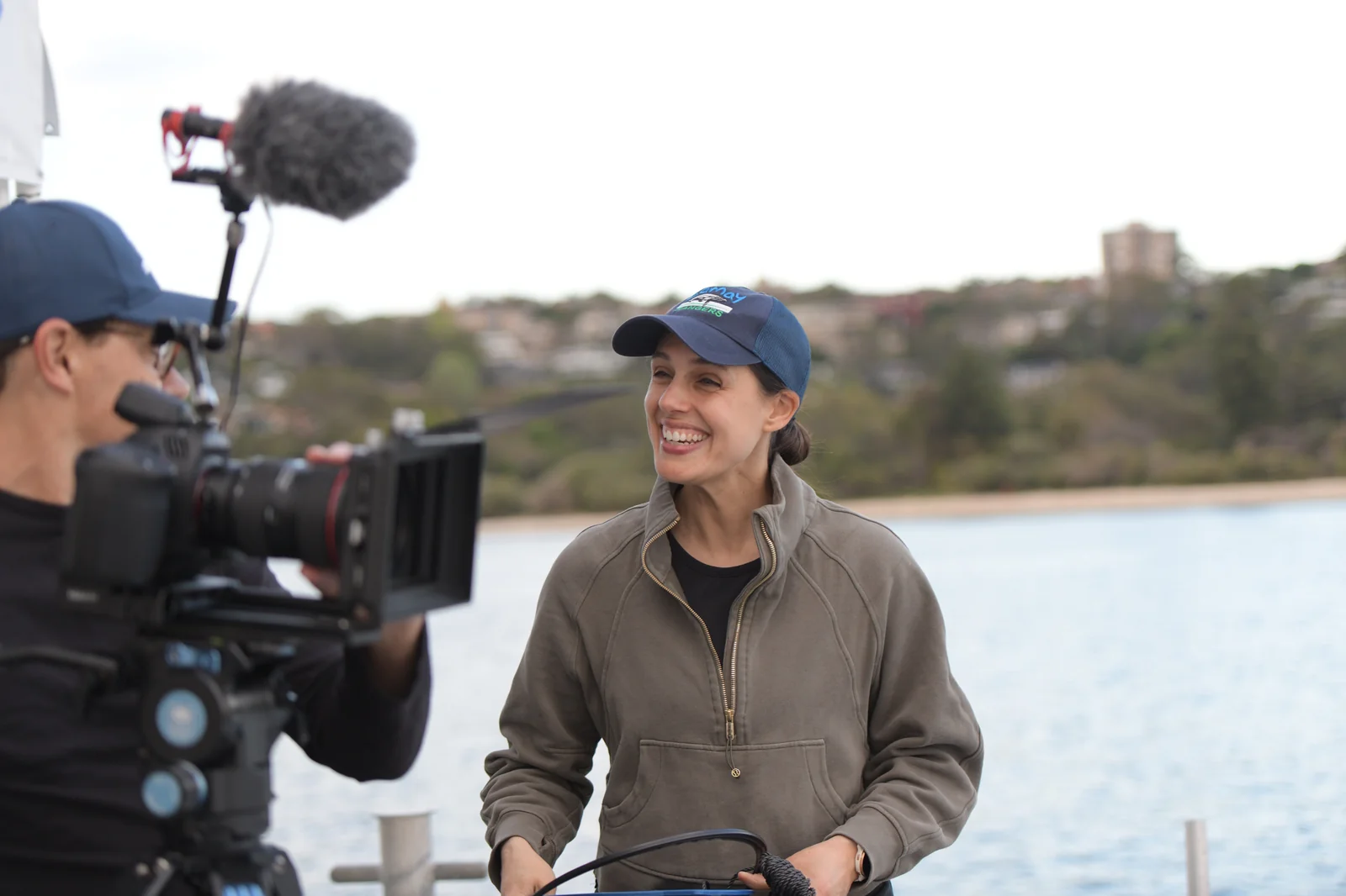 Dr Vanessa Pirotta being filmed on the dock